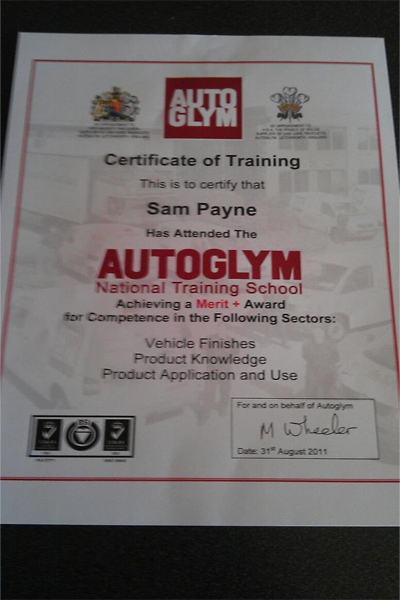AutoGlym Registration Certificate